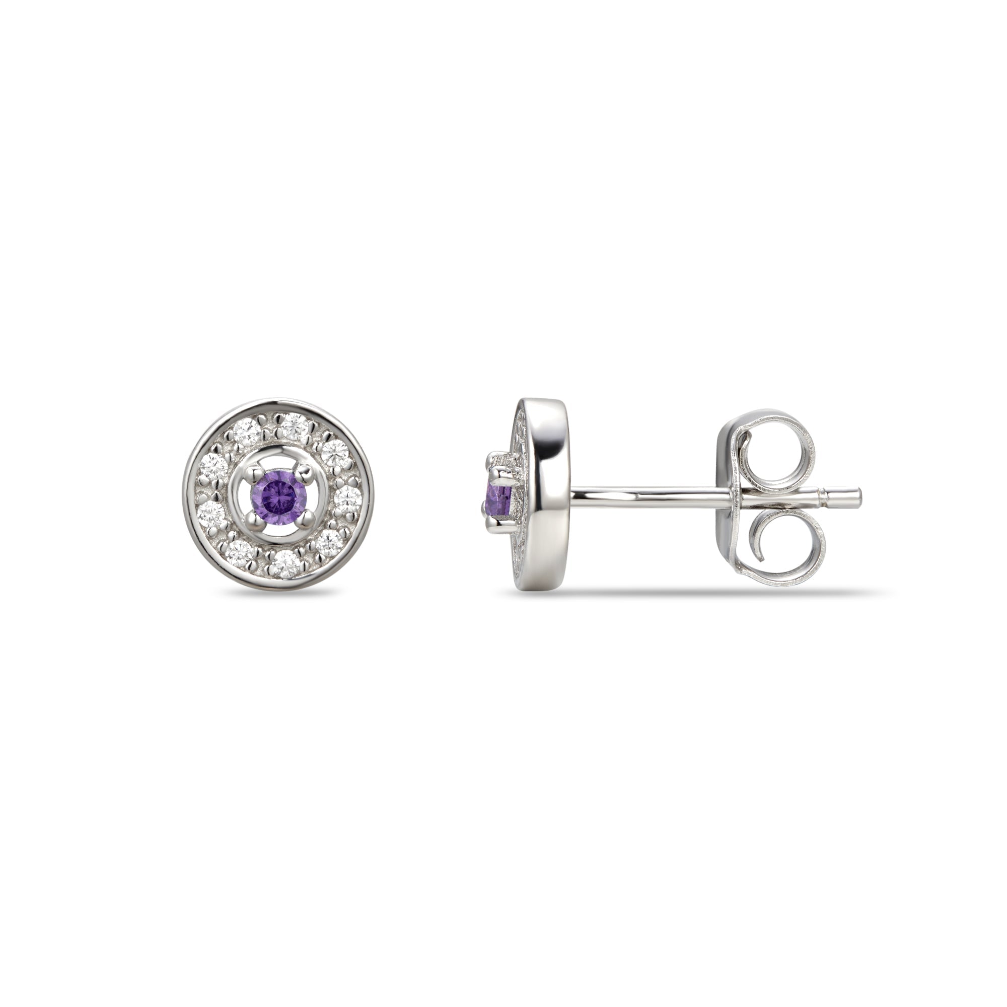 February Cubic Zirconia Birthstone Stud Earrings