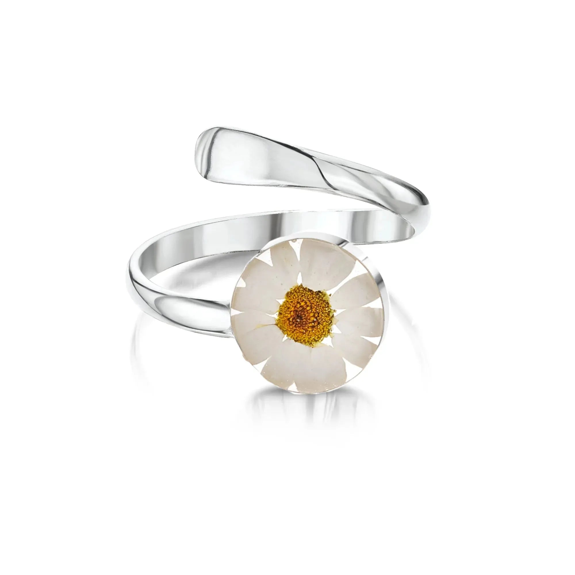 Sterling Silver Adjustable Real Daisy Flower Ring