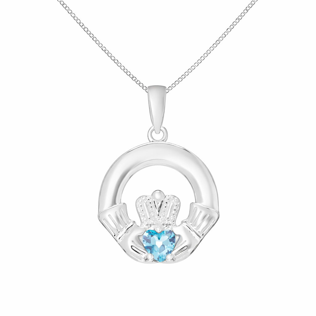 March Birthstone Claddagh Pendant Necklace
