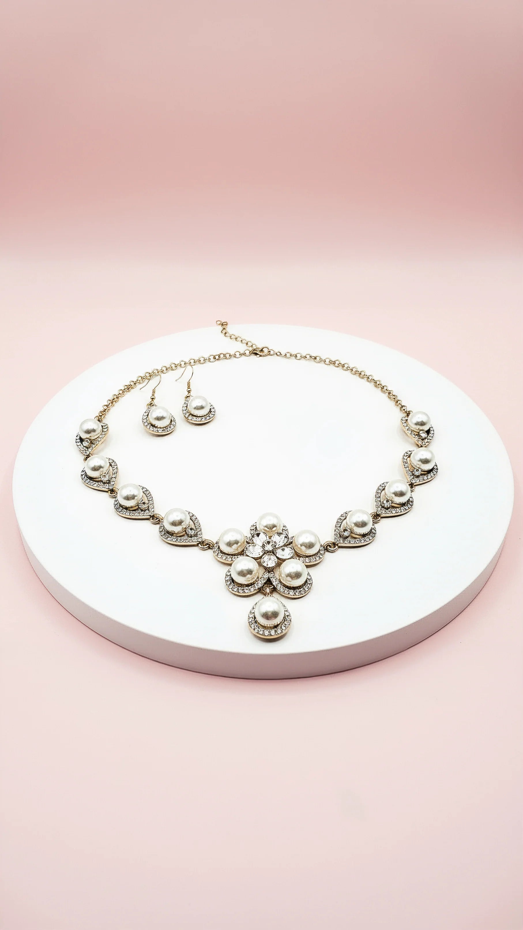 Pearl Crystal Flower Necklace & Earrings Set