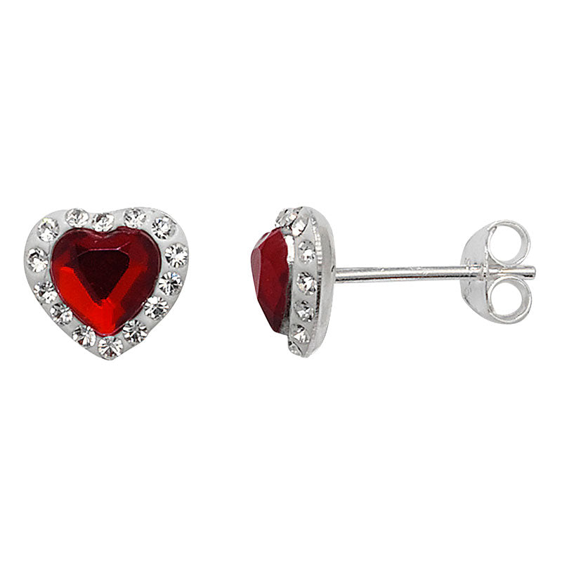 Ruby Heart Stud Earrings