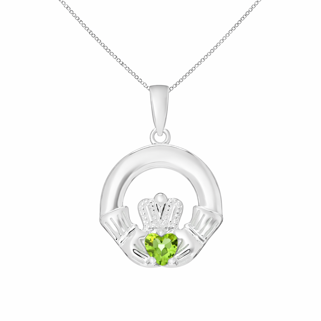 August Birthstone Claddagh Pendant Necklace