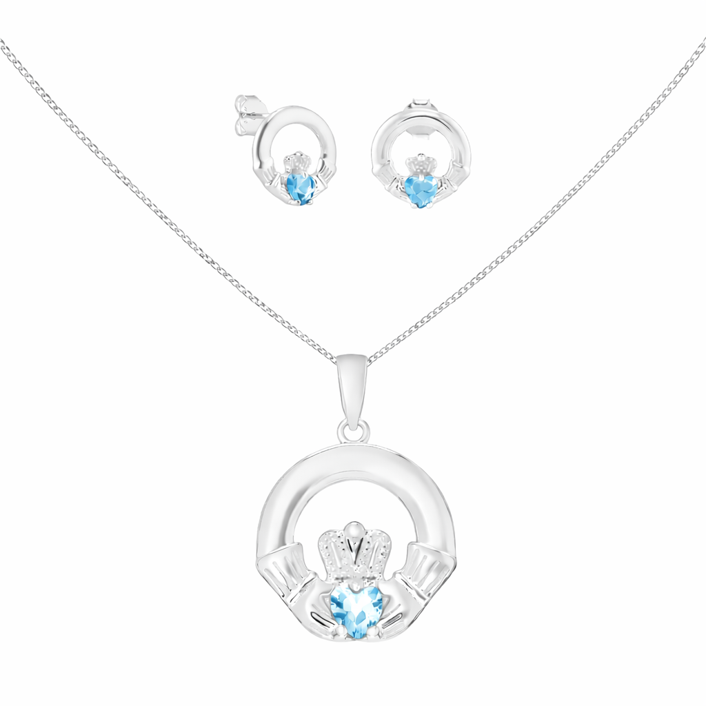 March Birthstone Claddagh Jewellery Set