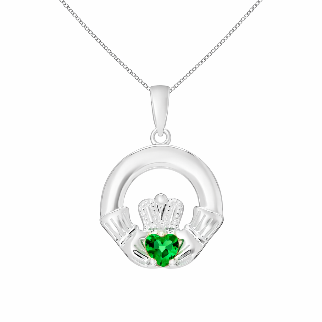 May Birthstone Claddagh Pendant Necklace