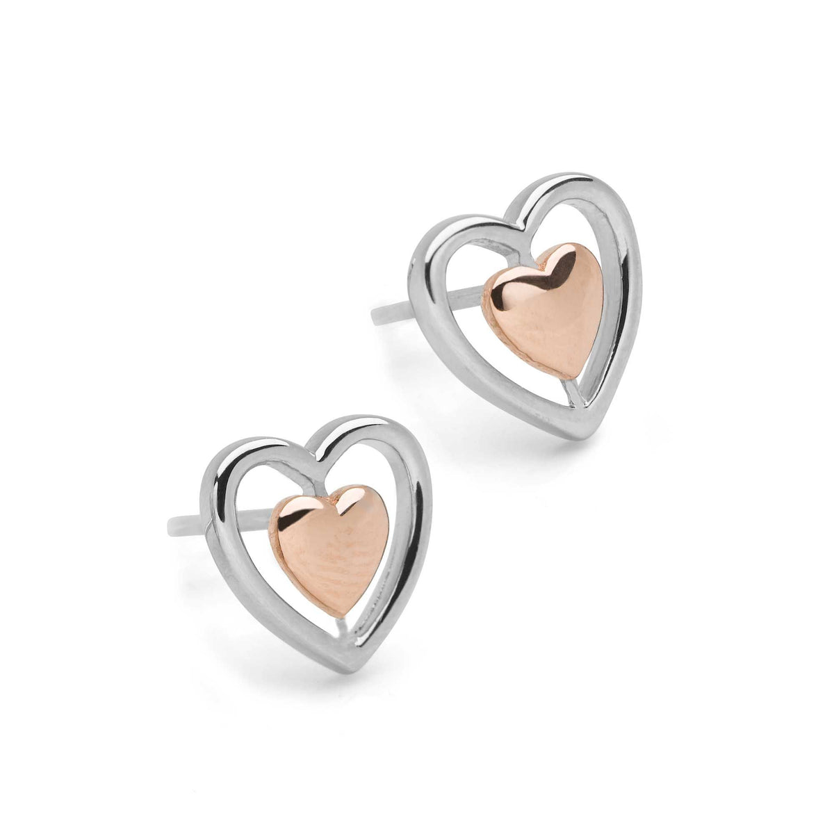 Two Tone Double Heart Earrings