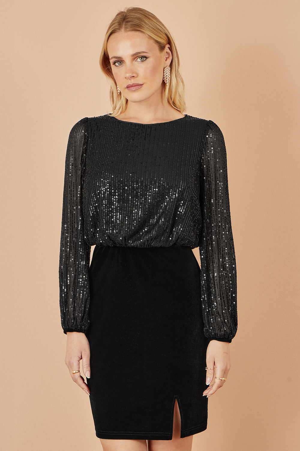 Black Sequin And Velvet Mini Dress