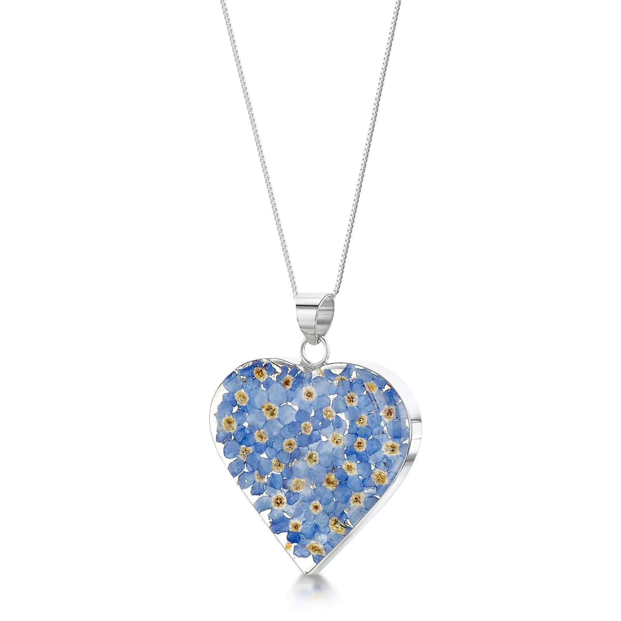 Forget Me Not Heart Necklace Sterling Silver Real Flowers
