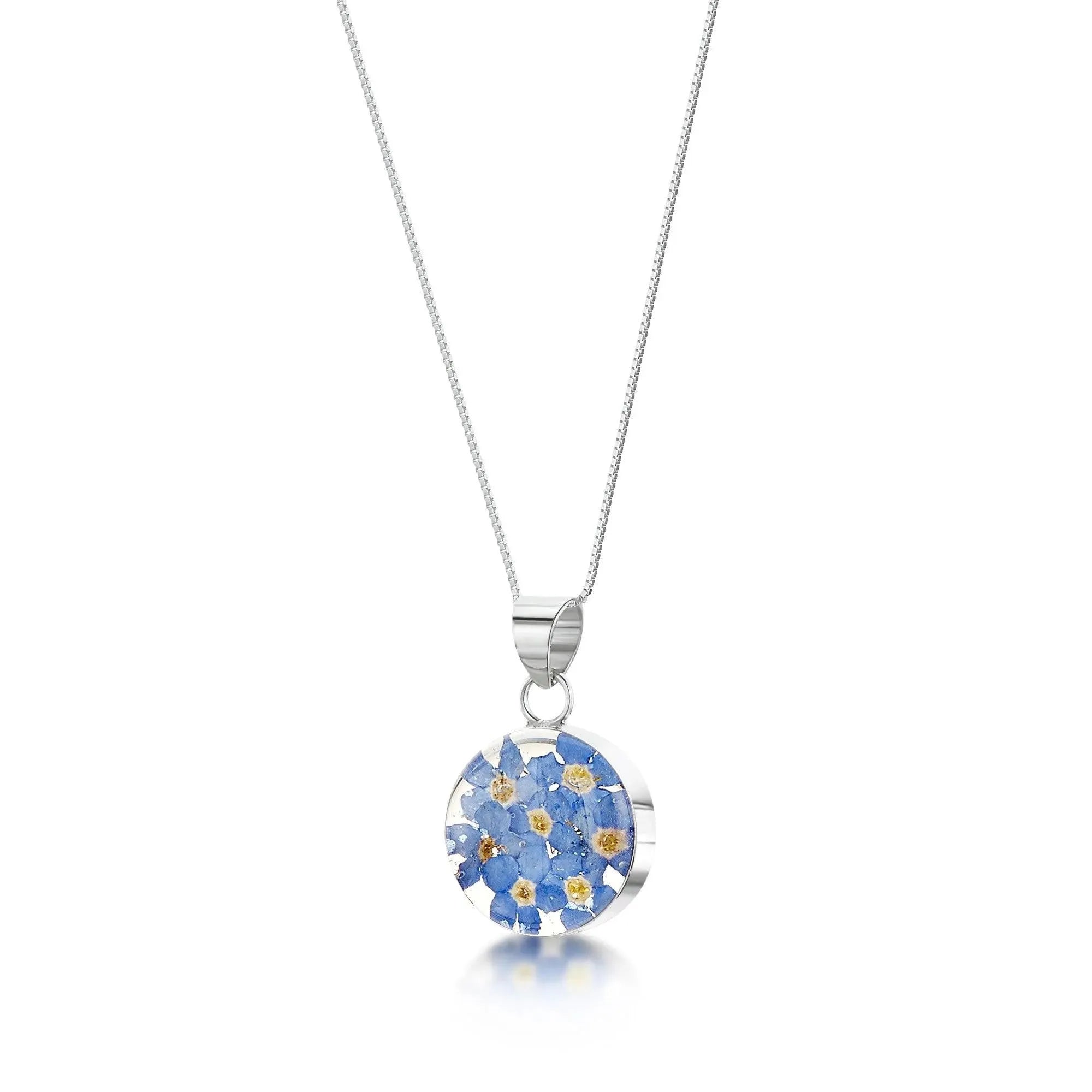 Forget-Me-Not Necklace Sterling Silver Round Pendant