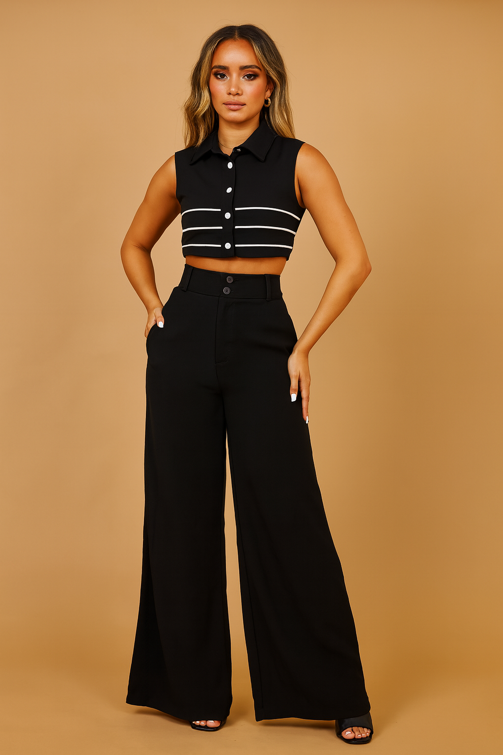 Luna - Cropped Sleeveless Button Vest Jacket