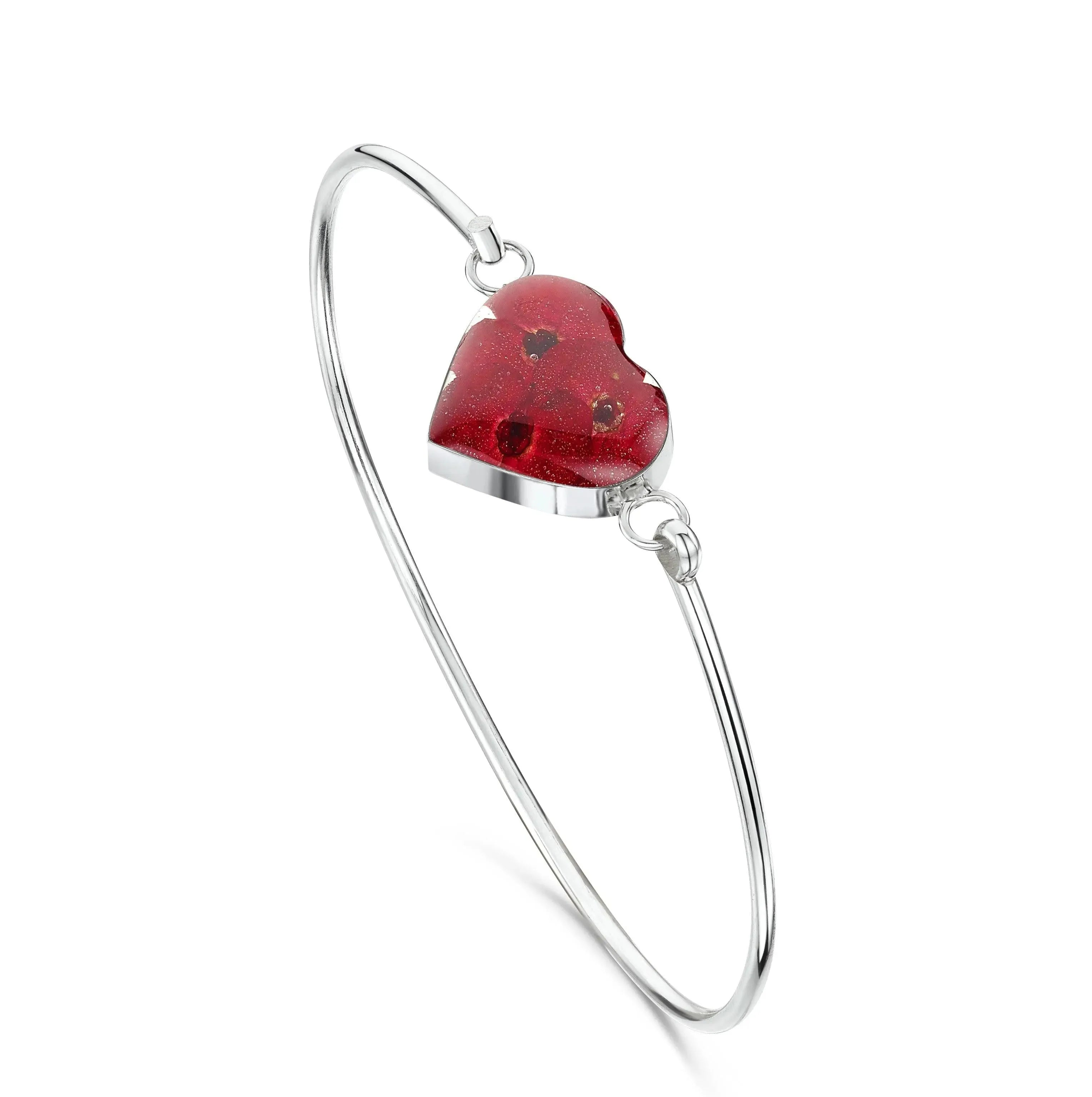 Poppy Heart Bangle Sterling Silver With Tiny Euphorbia Flowers
