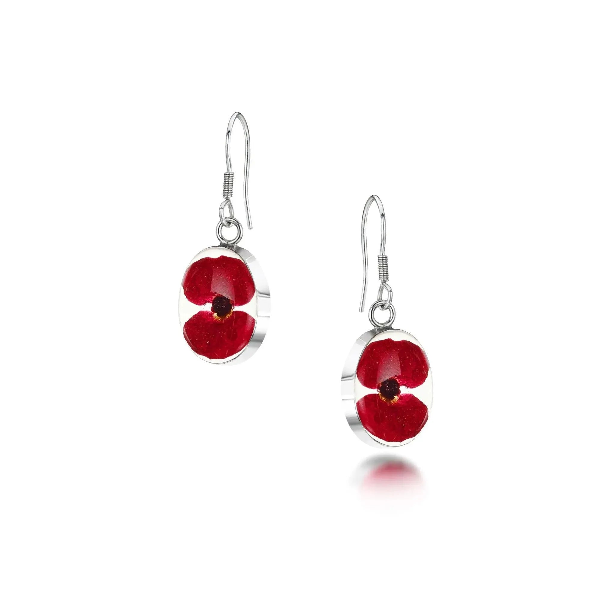 Poppy Oval Drop Dangle Earrings Sterling Silver