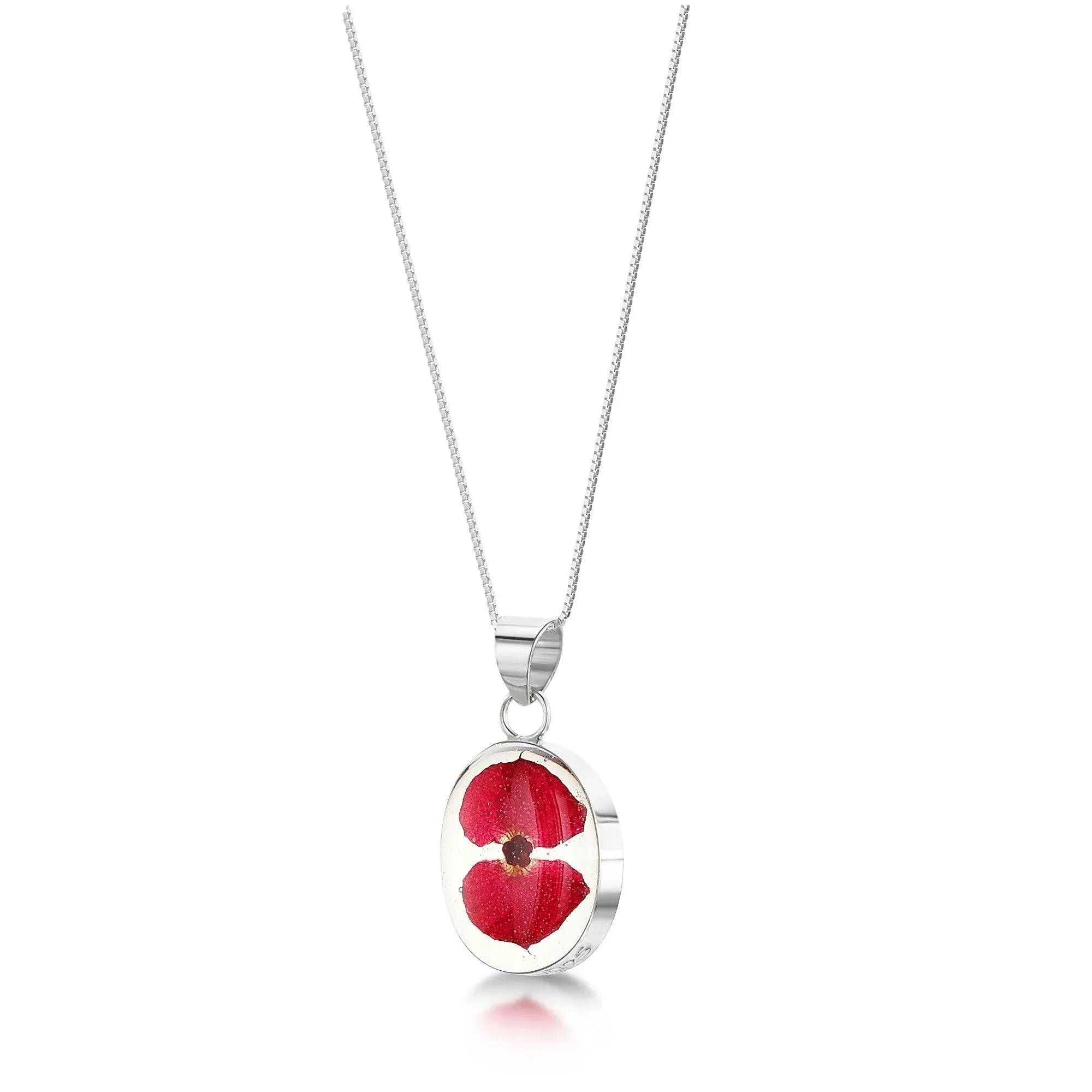 Sterling Silver Poppy Necklace with Euphorbia Milii Oval Pendant