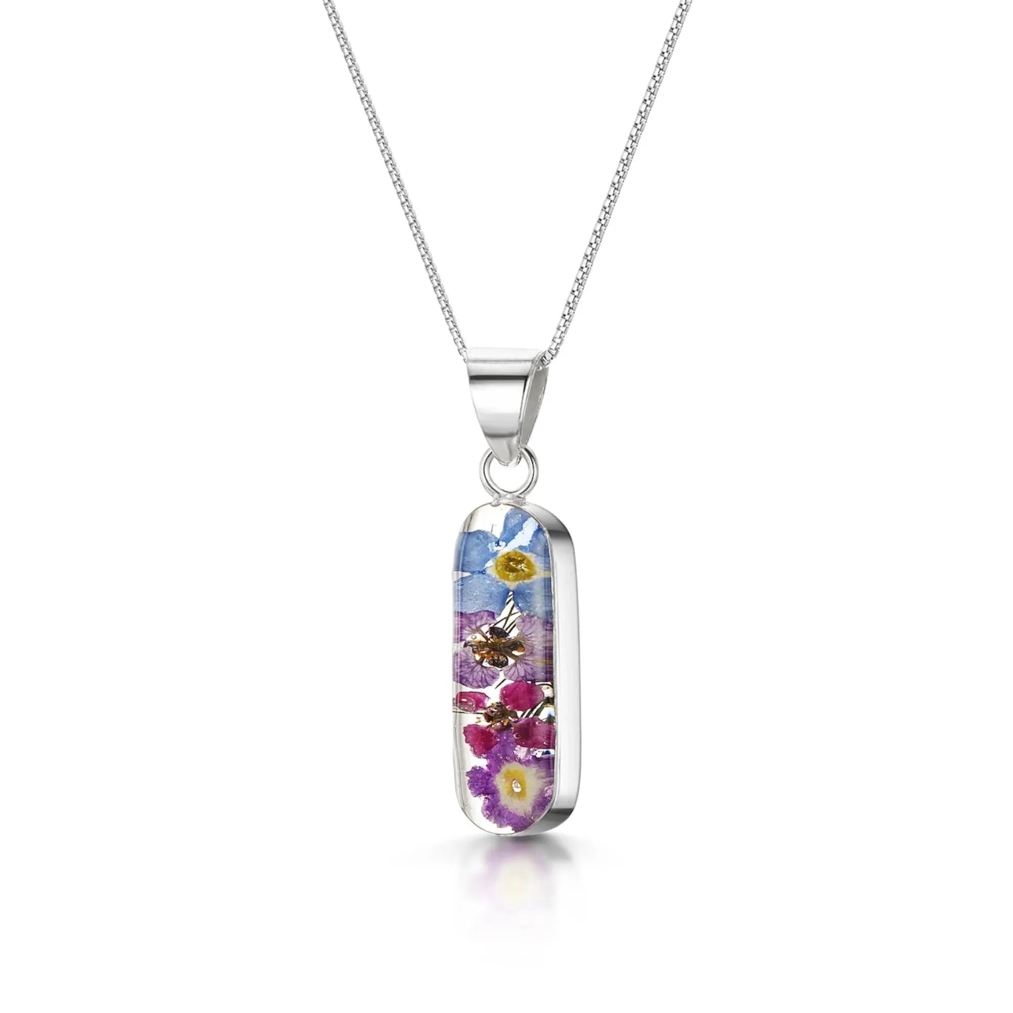 Purple Flower Necklace Leela Vertical Bar Pendant