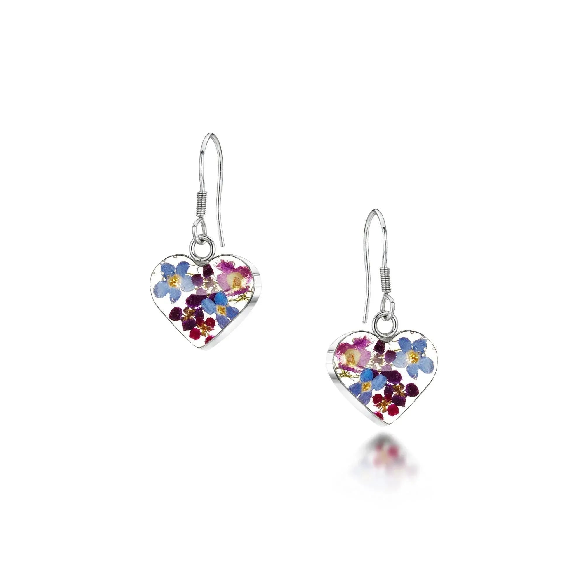Purple Flower Heart Drop Earrings