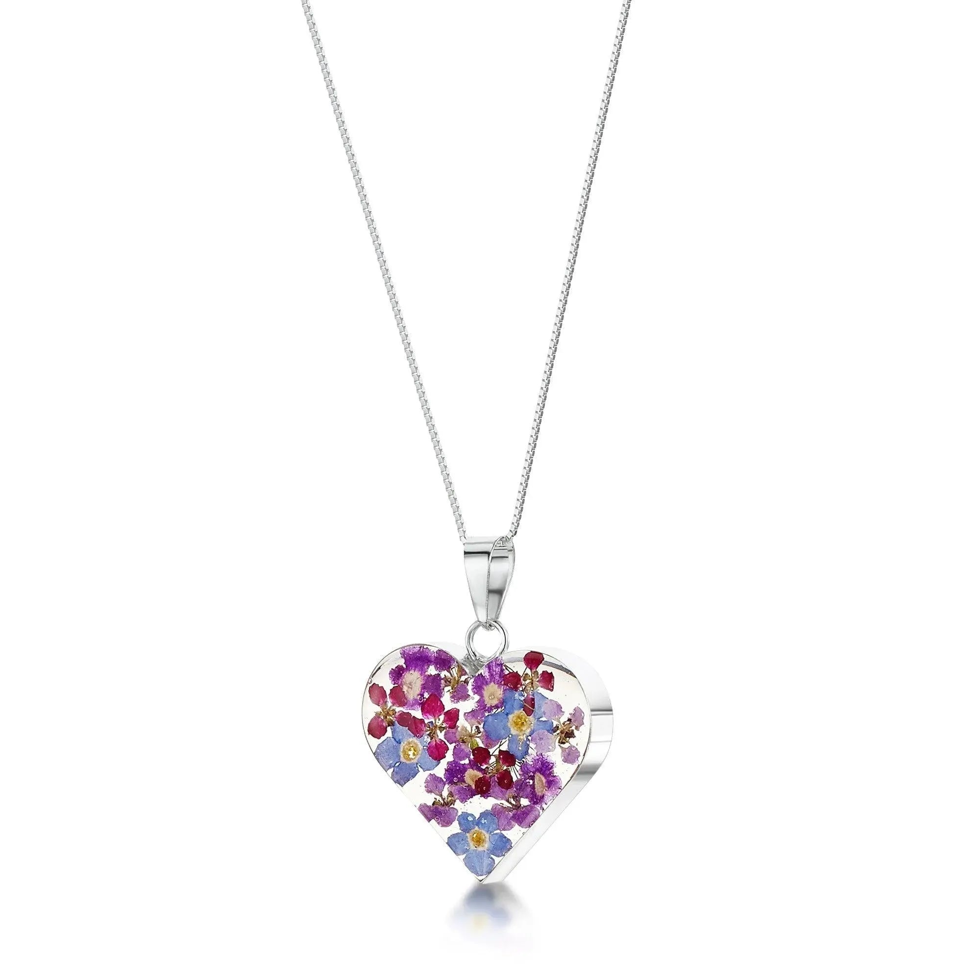 Purple Haze Heart Pendant Sterling Silver Tiny Flowers