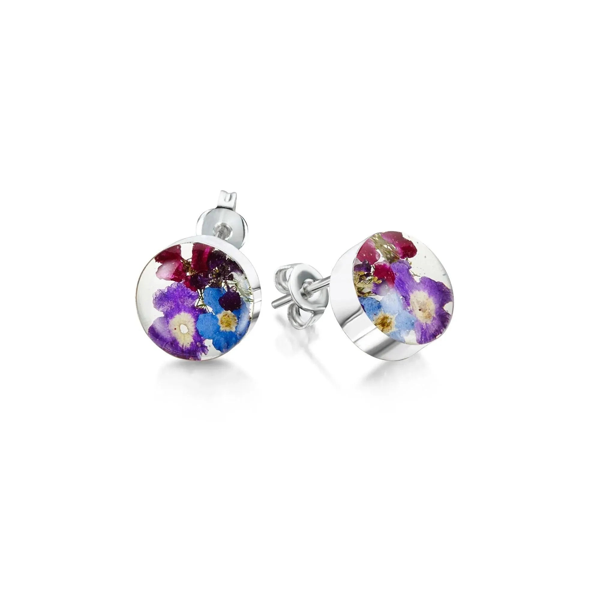 Purple Haze Round Silver Stud Earrings