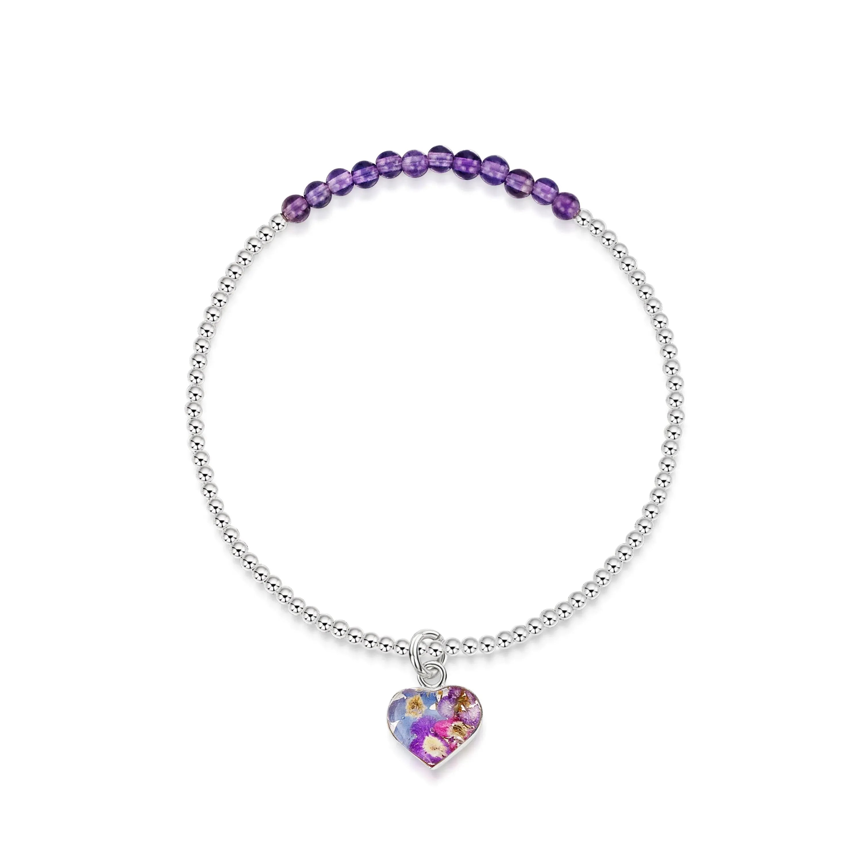 Sterling Silver Beaded Bracelet Amethyst Stone Purple Haze Heart