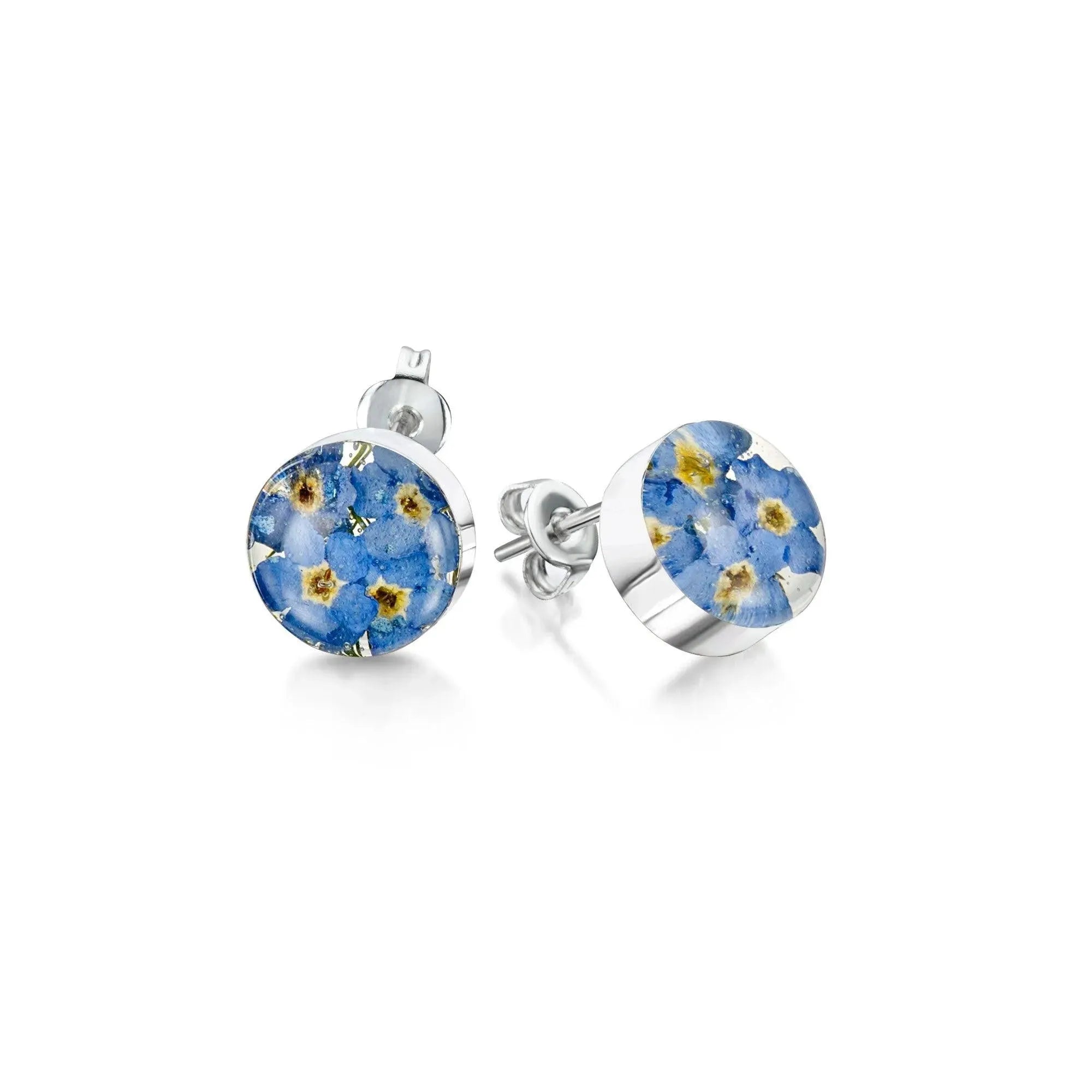 Stud Earrings with Real Forget-Me-Nots Sterling Silver