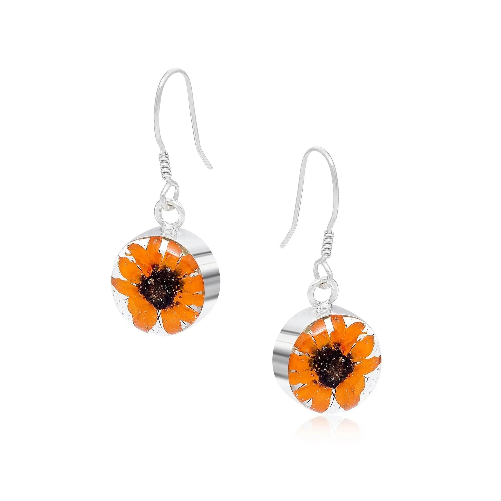 Sunflower Sterling Silver Dangle Drop Earrings
